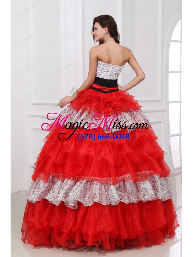wholesale red and white strapless organza quinceanera dress with beading