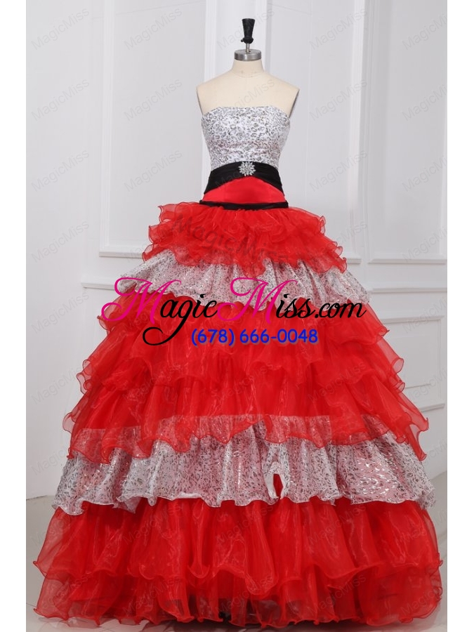 wholesale red and white strapless organza quinceanera dress with beading