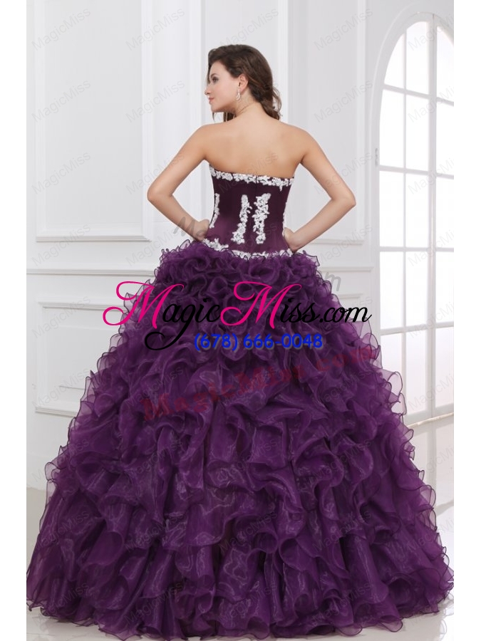 wholesale appliques and ruffles sweetheart dark purple quinceanera dress