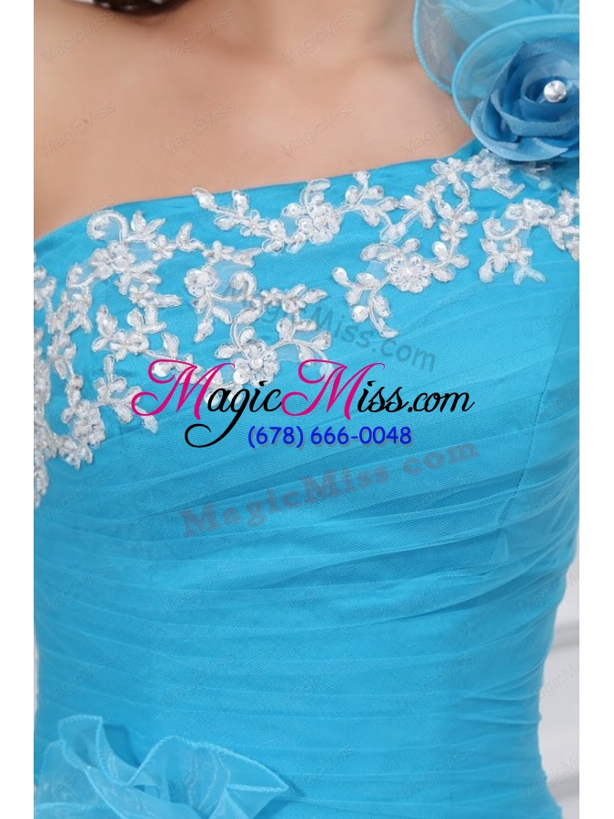 wholesale aqua one shoulder appliques and hand made flowers quinceanera  dress