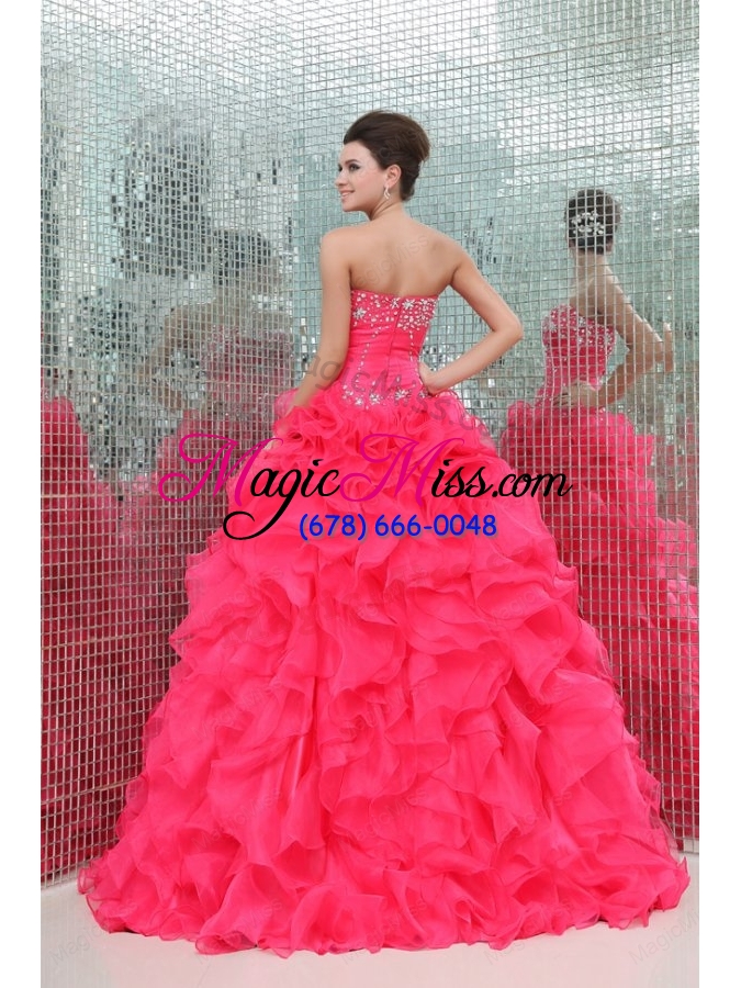 wholesale sweetheart beading and ruffles organza coral red quinceanera  dress