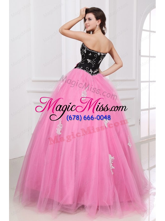 wholesale black and rose pink quinceanera  dress with beading and appliques