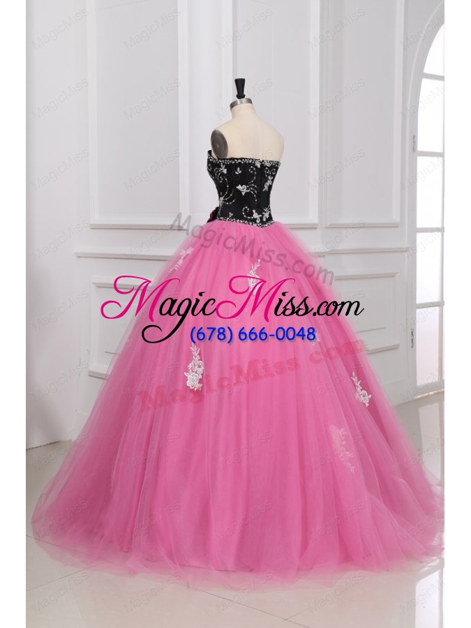 wholesale black and rose pink quinceanera  dress with beading and appliques