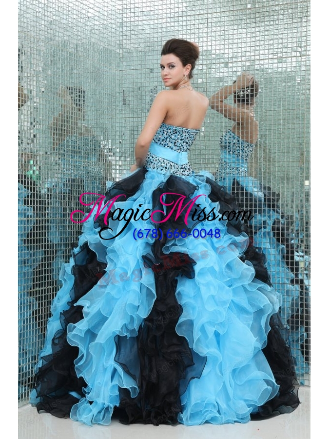 wholesale aqua and black sweetheart beading and ruffles quinceanera dress