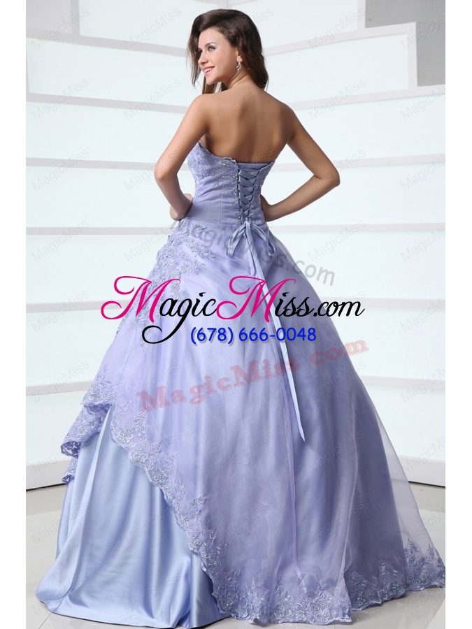 wholesale 2015 spring strapless appliques decorate quinceanera dress in lavender