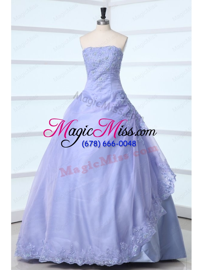 wholesale 2015 spring strapless appliques decorate quinceanera dress in lavender