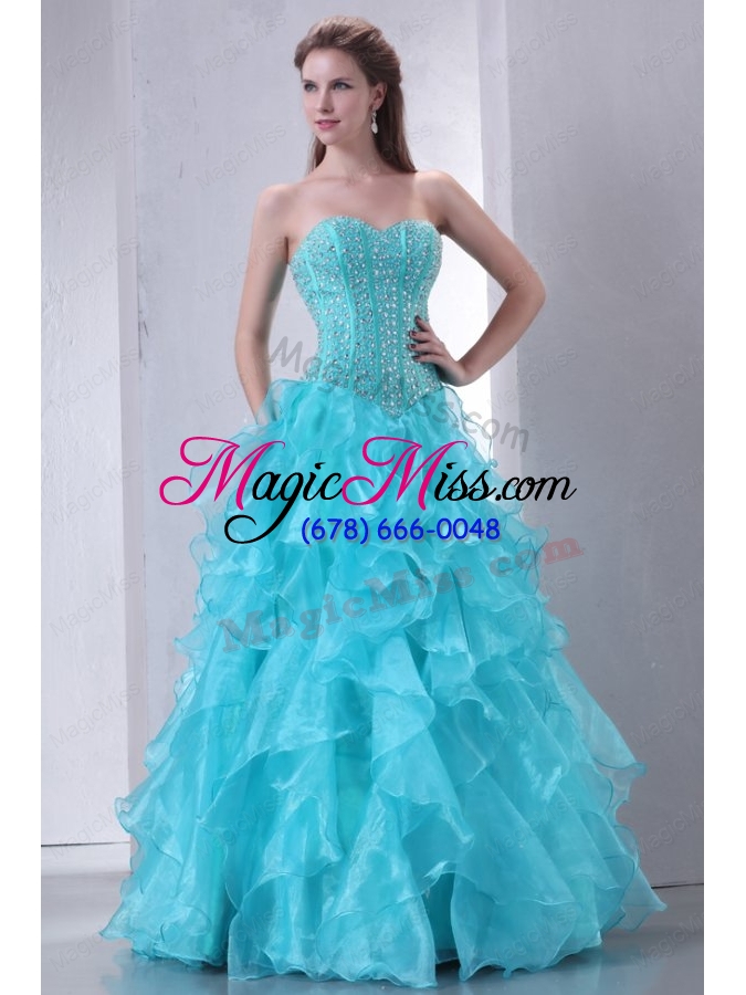 wholesale a line turquoise sweetheart beading and ruffles quinceanera dress