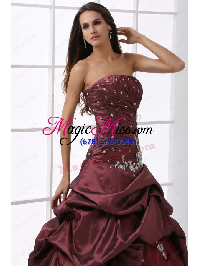 wholesale a line burgundy strapless beading and appliques quinceanera dress