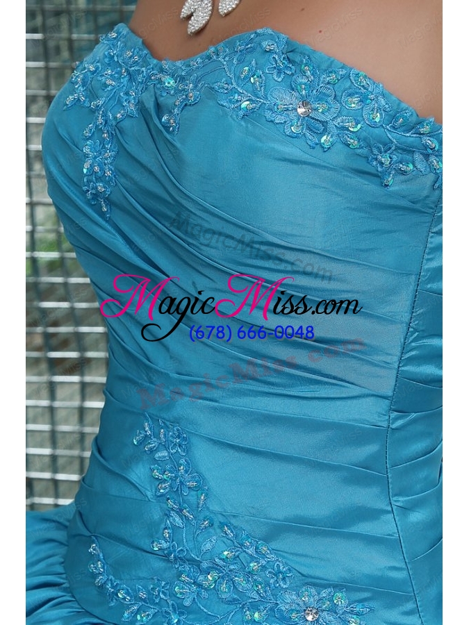 wholesale teal and black sweetheart appliques full length quinceanera dress