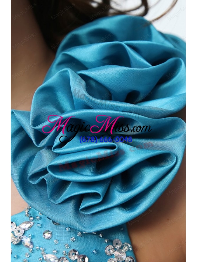 wholesale beading and pick ups one shoulder teal taffeta quinceanera dress