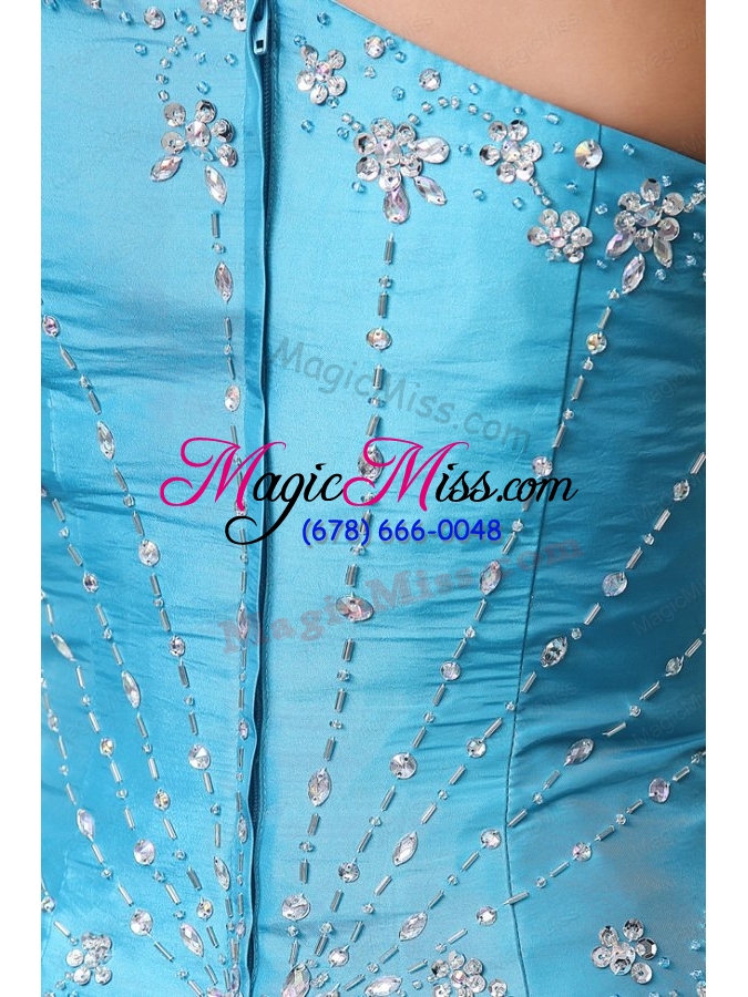 wholesale beading and pick ups one shoulder teal taffeta quinceanera dress