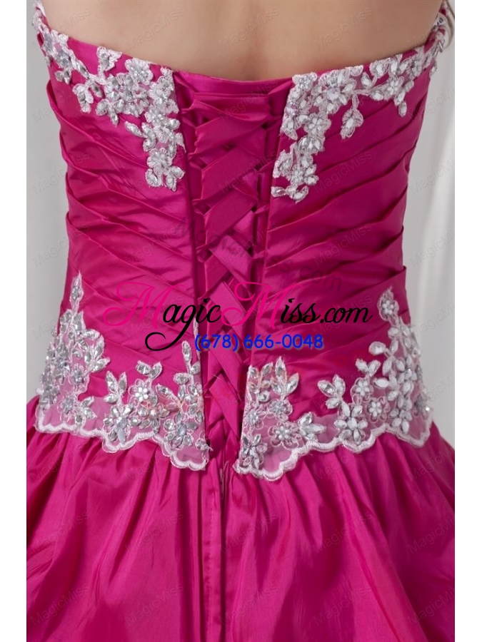 wholesale a line sweetheart hot pink taffeta appliques long quinceanera dress