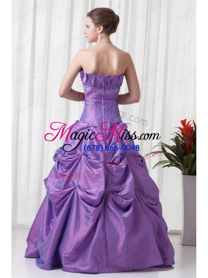 wholesale strapless appliques and pick ups taffeta lilac quinceanera dress