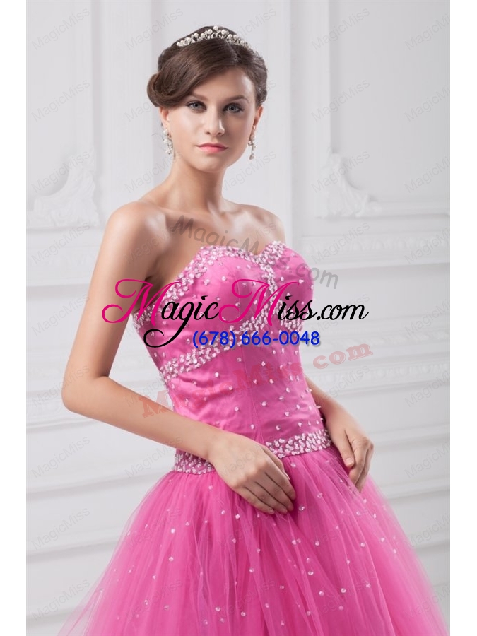 wholesale hot pink sweetheart beaded decorate tulle quinceanera dress