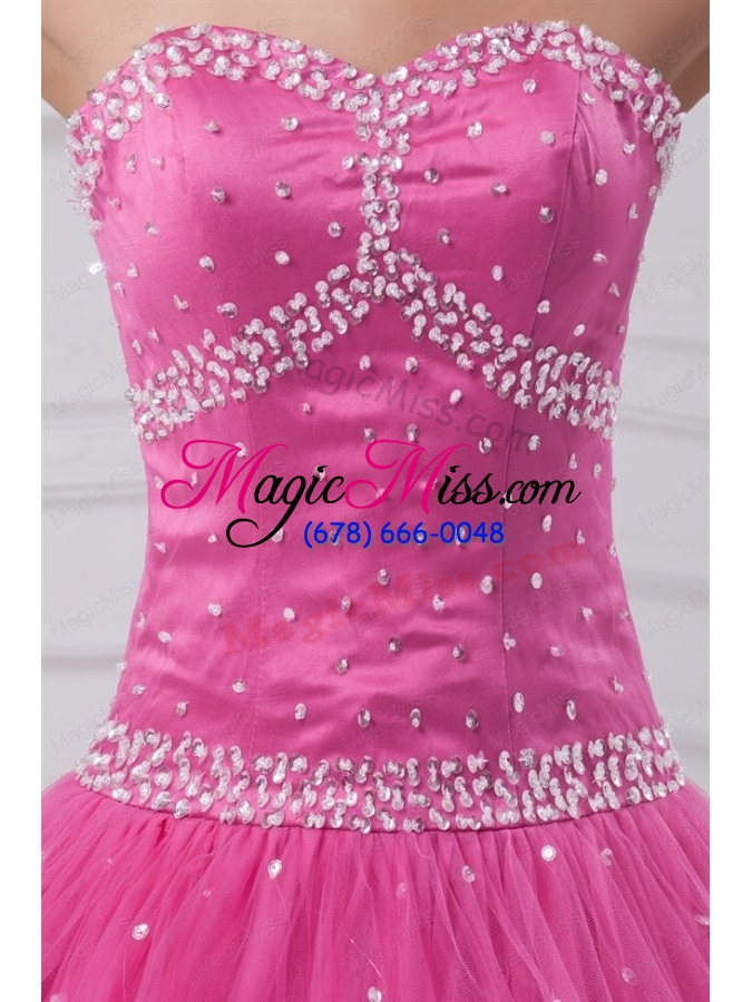 wholesale hot pink sweetheart beaded decorate tulle quinceanera dress