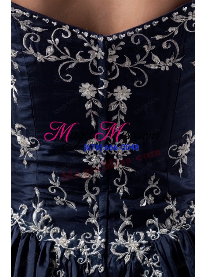 wholesale off the shoulder taffeta navy blue quinceanera dress with appliques