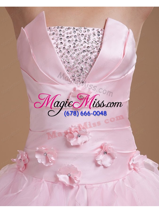 wholesale beading and ruffles strapless organza quinceanera dress in baby pink