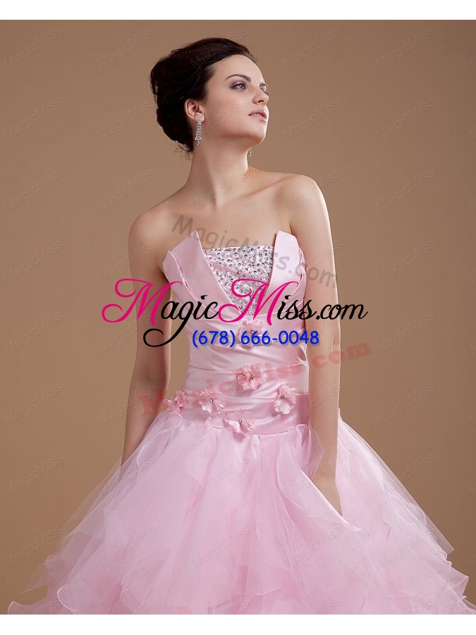 wholesale beading and ruffles strapless organza quinceanera dress in baby pink