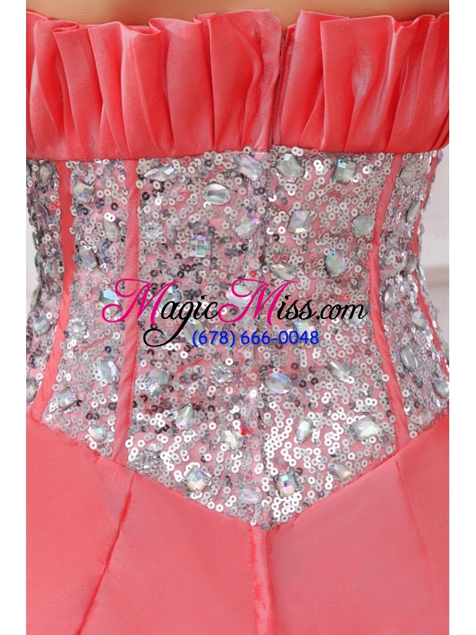 wholesale watermelon strapless sequins and pick ups taffeta quinceanera dress