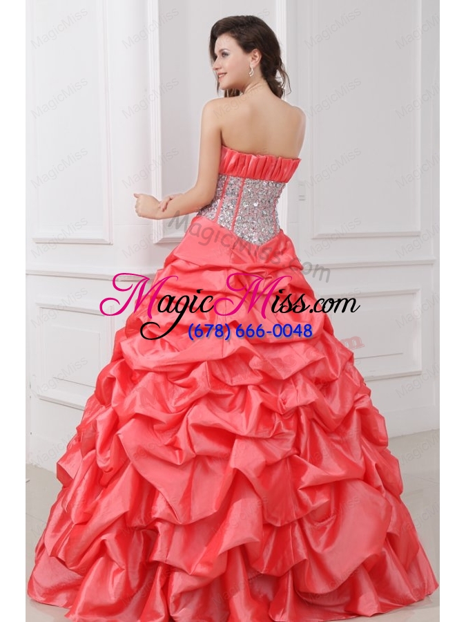 wholesale watermelon strapless sequins and pick ups taffeta quinceanera dress