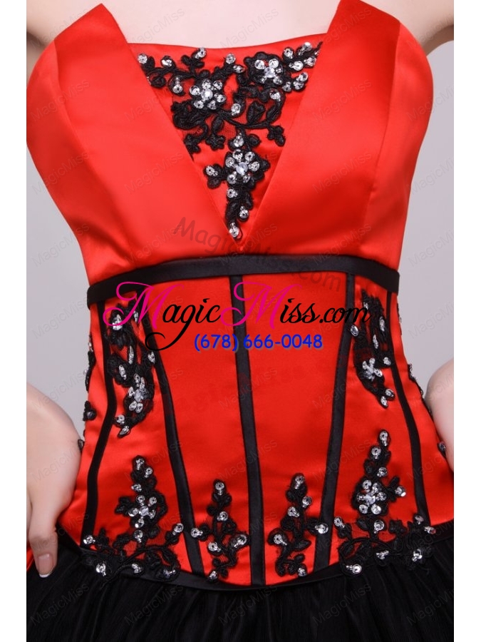 wholesale strapless red and black quinceanera dress with appliques with beading