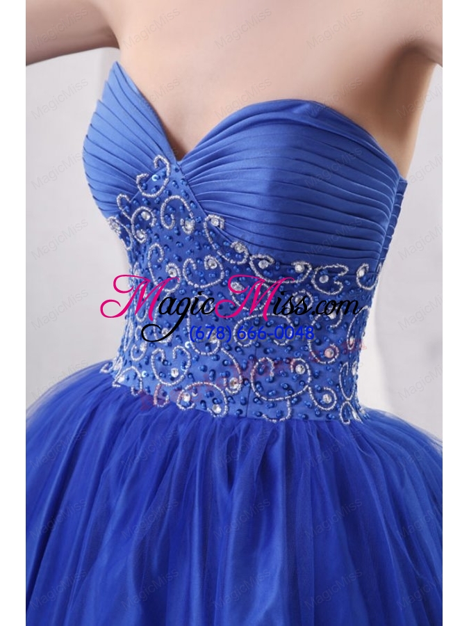 wholesale beaded decorate sweetheart royal blue quinceanera dress with ruching