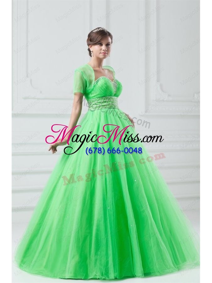 wholesale spring green sweetheart beaded decorate quinceanera dress in long