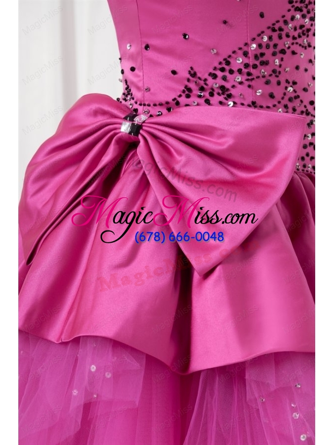 wholesale a line strapless beading and bowknot quinceanera dress in hot pink