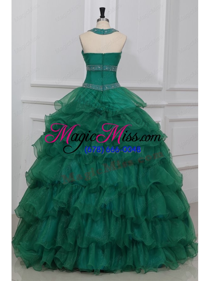 wholesale green halter top beading and ruffles layered quinceanera dress