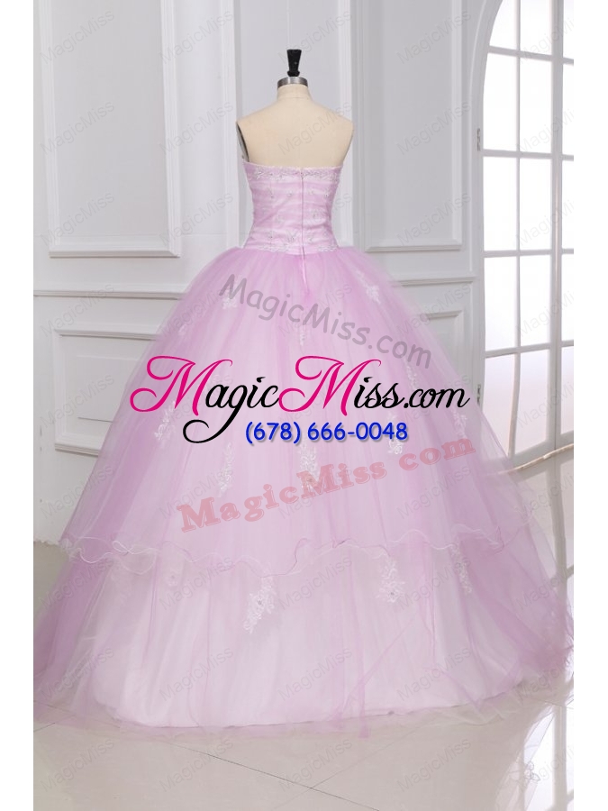 wholesale strapless appliques full length white and baby pink quinceanera dress
