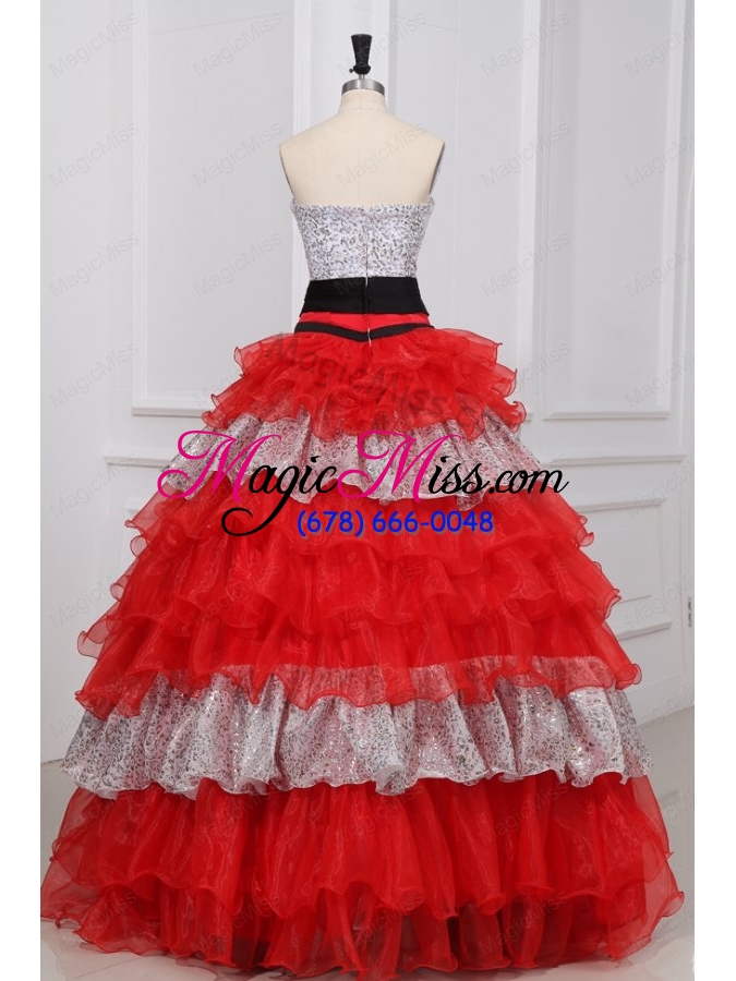 wholesale strapless beaded decorate organza quinceanera dress in red and white