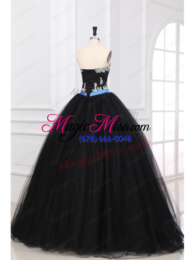 wholesale sweetheart appliques decorate organza quinceanera dress in black