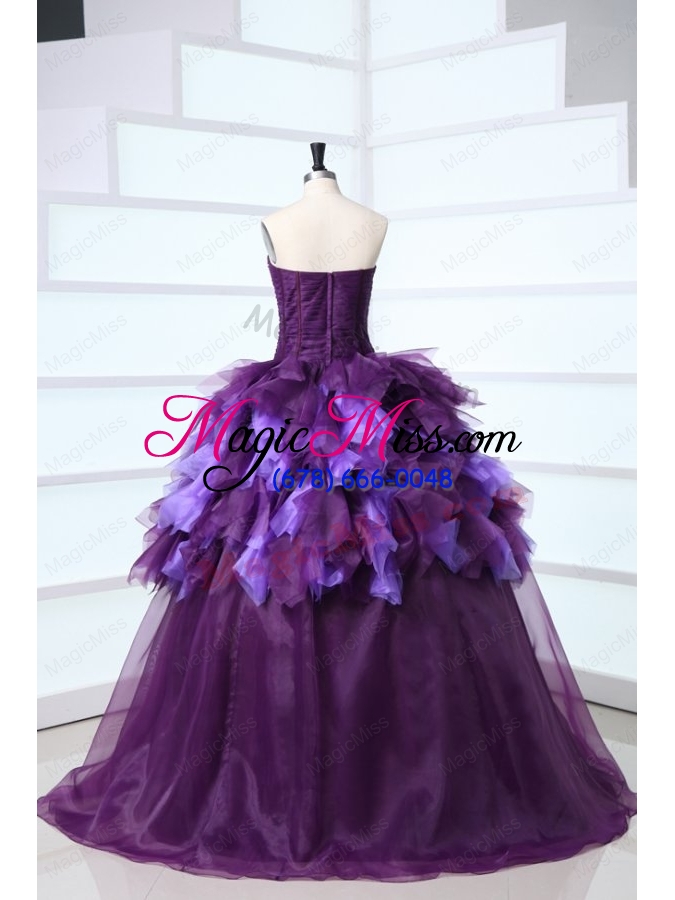 wholesale dark purple sweetheart beading and ruffles sweet train quinceanera dress