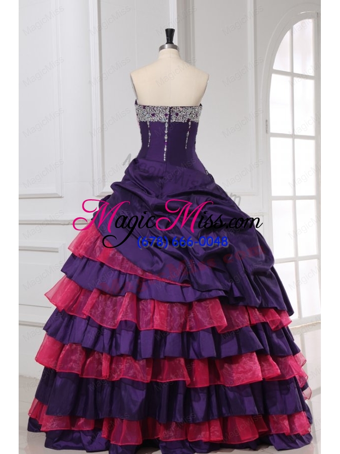 wholesale red and purple sweetheart beading and ruffles layered quinceanera dress