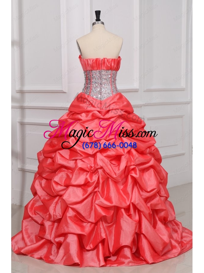 wholesale strapless sequins and pick ups long quinceanera dress in watermelon