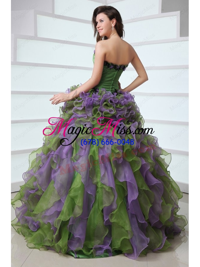 wholesale multi-color strapless appliques and ruffles quinceanera dress with organza