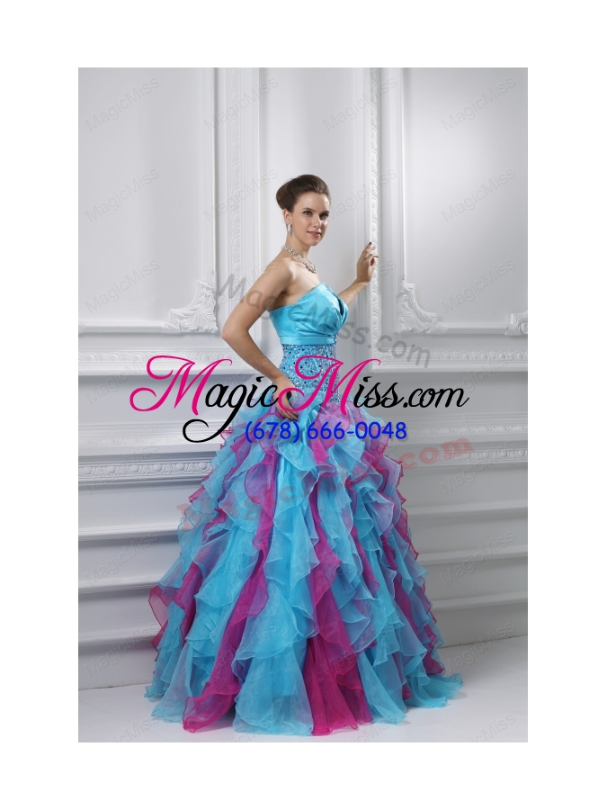 wholesale ball gown strapless organza beading ruffles multi-color quinceanera dress