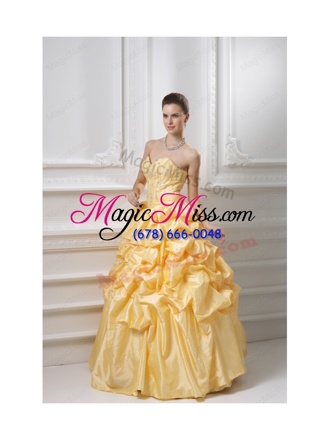 wholesale ball gown sweetheart beading pick ups yellow quinceanera dress