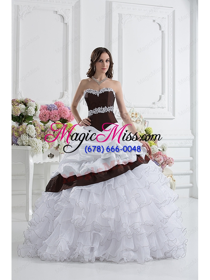 wholesale ball gown sweetheart beading ruffled layers brown and white quinceanera dress