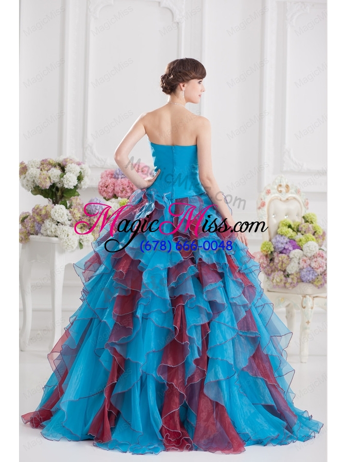 wholesale ball gown strapless organza beading ruffles multi-color quinceanera dress