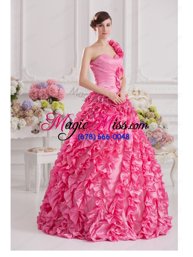 wholesale hot pink ball gown one shoulder taffeta quinceanera dress