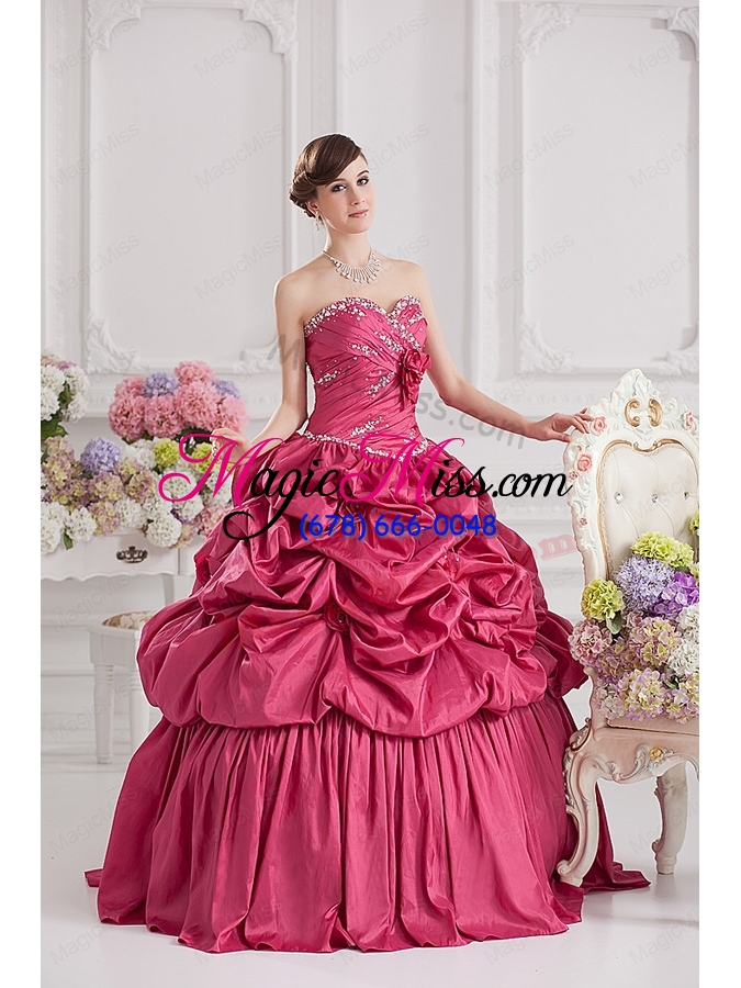 wholesale 2015 spring ball gown sweetheart beading pick ups quinceanera dress in red