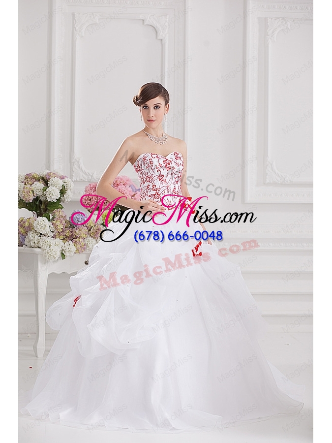 wholesale 2015 ball gown sweetheart appliques and pick ups quinceanera dress in white