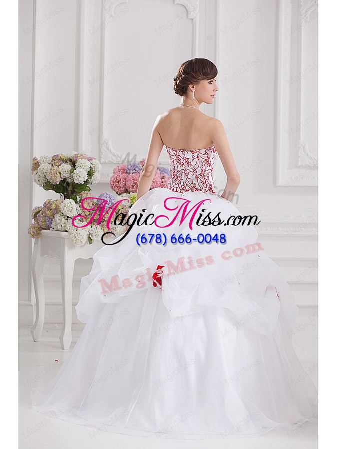 wholesale 2015 ball gown sweetheart appliques and pick ups quinceanera dress in white