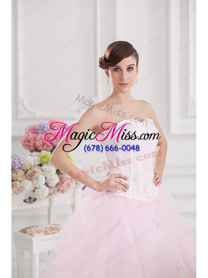 wholesale ball gown baby pink 2015 quinceanera dress with appliques and beading