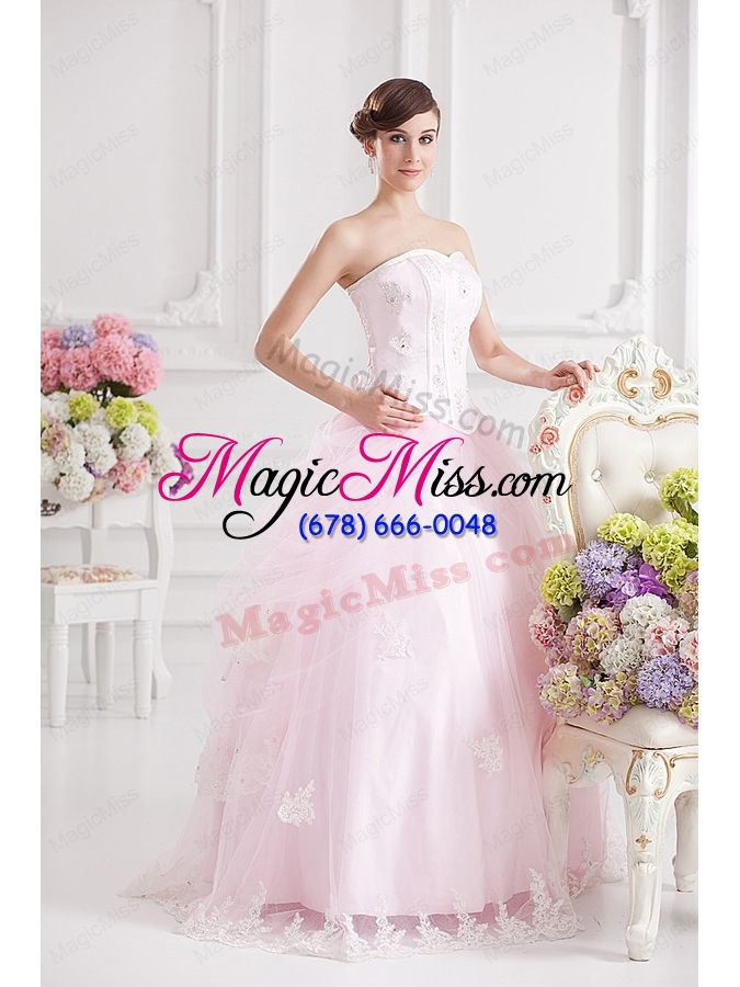 wholesale ball gown baby pink 2015 quinceanera dress with appliques and beading