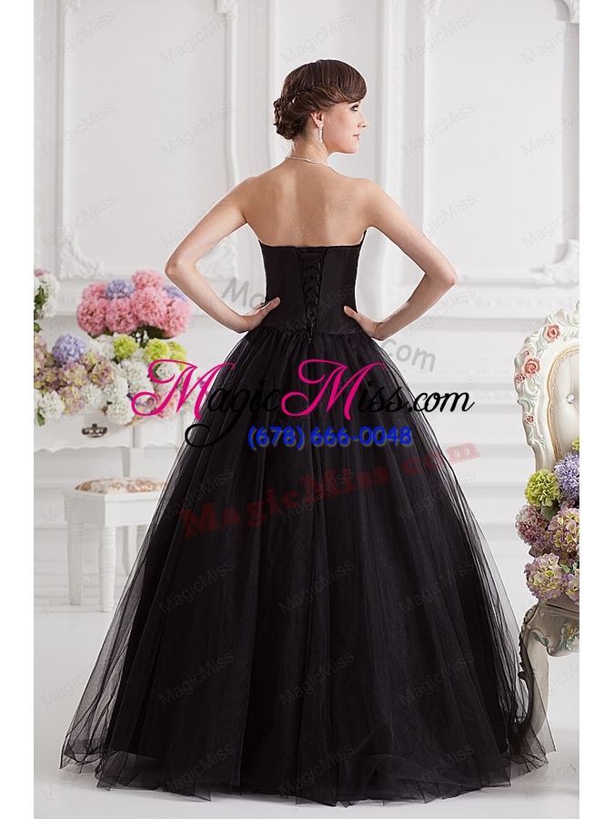 wholesale simple a line strapless tulle black quinceanera dress with ruffles