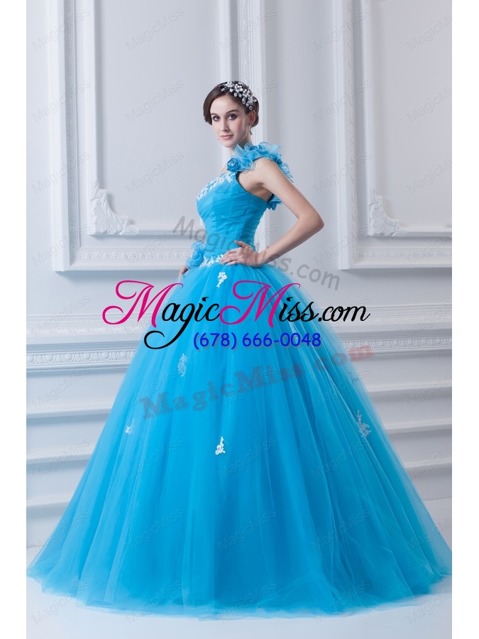 wholesale princess one shoulder appliques sky blue 2015 quinceanera dress
