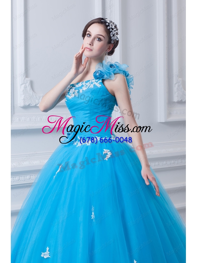 wholesale princess one shoulder appliques sky blue 2015 quinceanera dress
