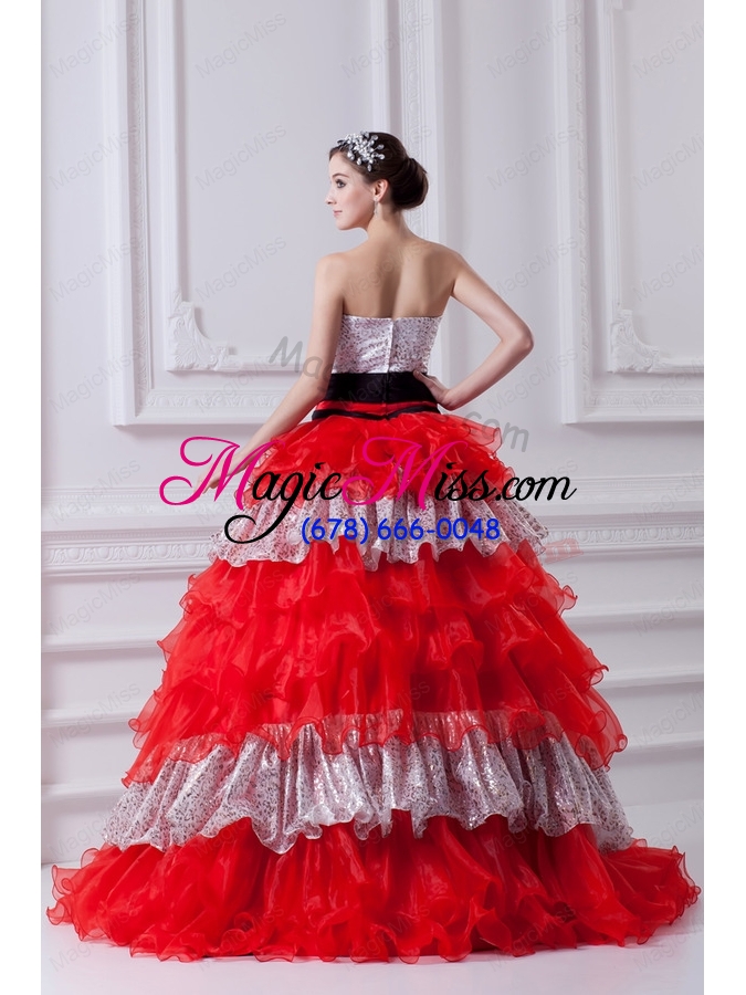 wholesale elegant strapless beading ruflled layers red quinceanera dress for 2015